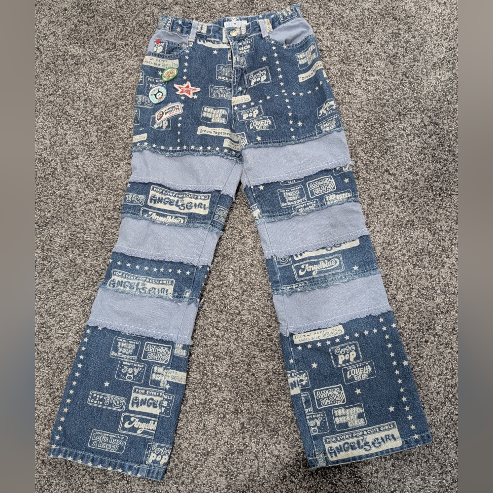 J-Style Angel Blue Patchwork Jeans (Small, 24")